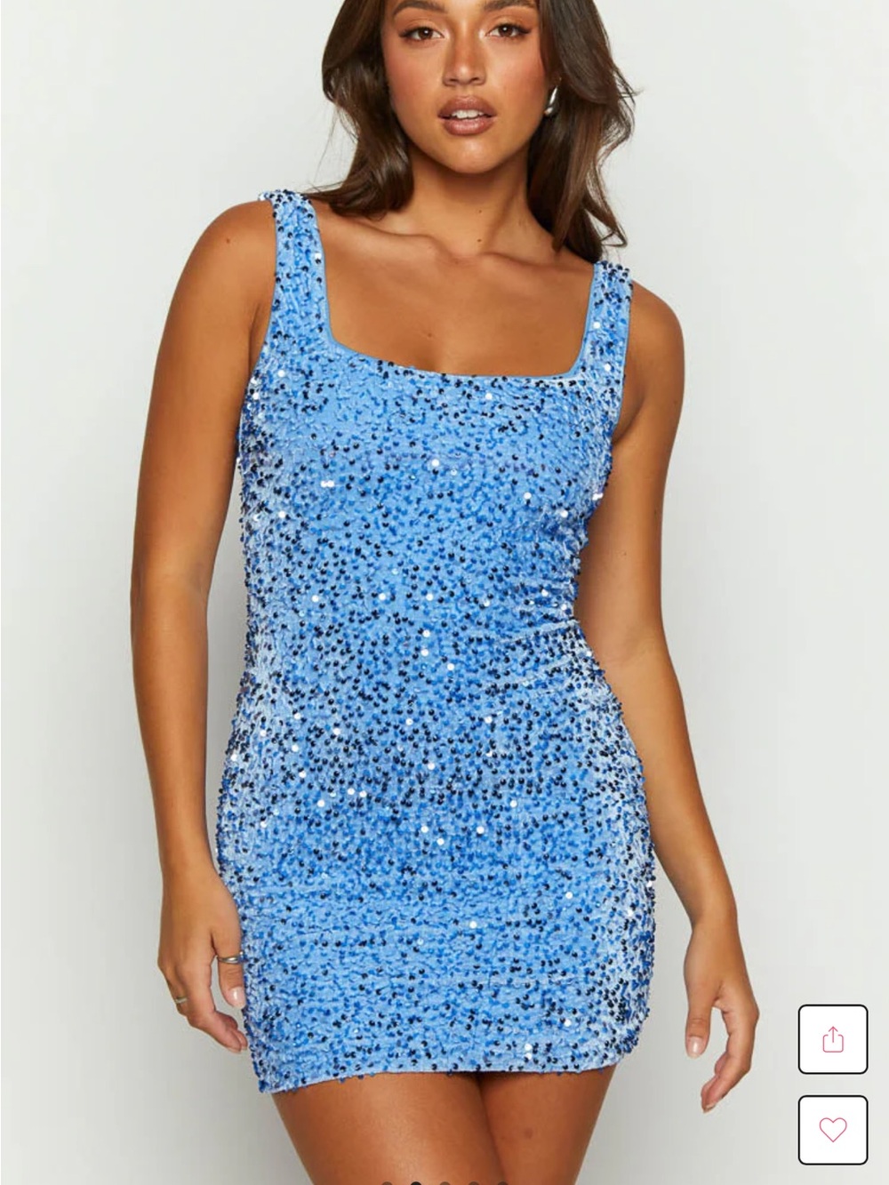Beginning Boutique Light Blue Sequin Square Neck Mini Dress
